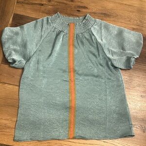 THML Sage Blouse with Vibrant Stripe